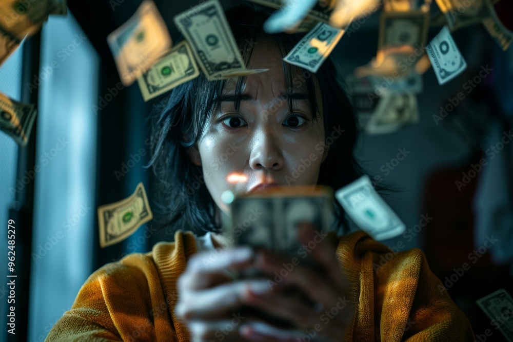 Close-up of asian woman face marked anxiety and tension. Her scared expression reveals deep concern and inner turmoil. Crypto Trading Gains Popularity Among Young Investors. Close-up of asian woman face marked anxiety and tension. Her scared expression reveals deep concern and inner turmoil. Crypto Trading Gains Popularity Among Young Investors.