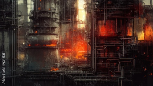 Industrial Inferno: A Glowing Complex