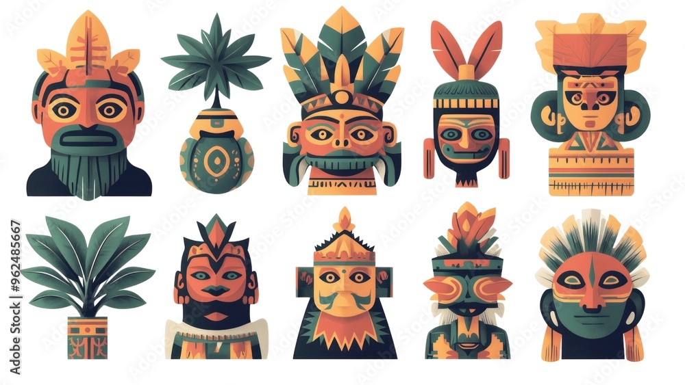 A set of twelve colorful drawings of people wearing traditional clothing A set of twelve colorful drawings of people wearing traditional clothing