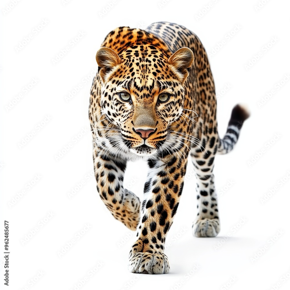 Obraz premium A leopard is walking on a white background