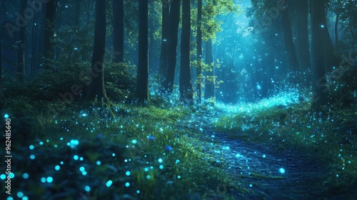 Enchanted Forest with Fireflies