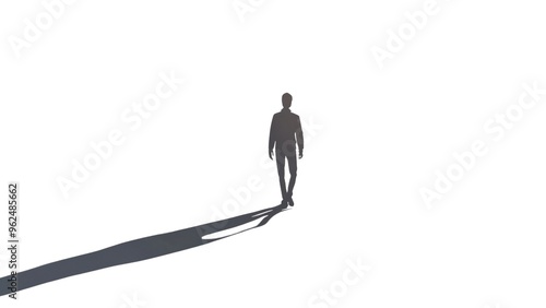 A man is walking on a white background