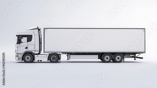 White Semi-Trailer Truck with Blank Side Panel photo