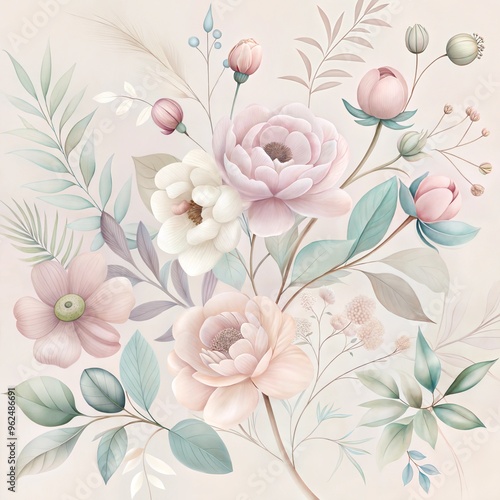 Wallpaper Mural Flat floral and botanicals decorative pattern design Torontodigital.ca