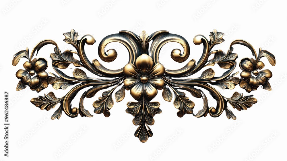 A gold leaf design with flowers and leaves