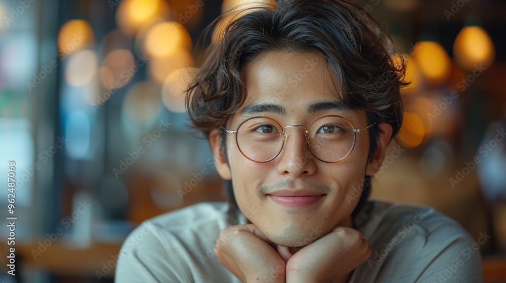 A man with glasses is smiling and looking at the camera A man with glasses is smiling and looking at the camera