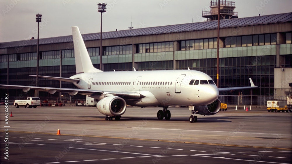 Obraz premium Airplane parked at the airport , travel, transportation, aviation, commercial, runway, jet, flight, terminal, airline
