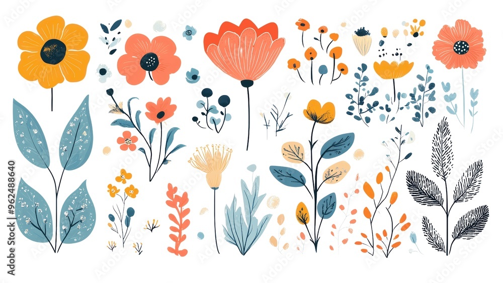 Fototapeta premium A collection of colorful flowers and leaves