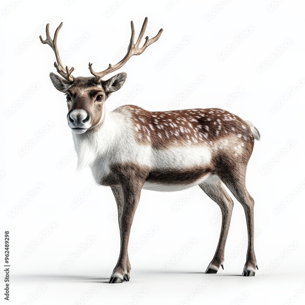 A deer stands in front of a white background A deer stands in front of a white background