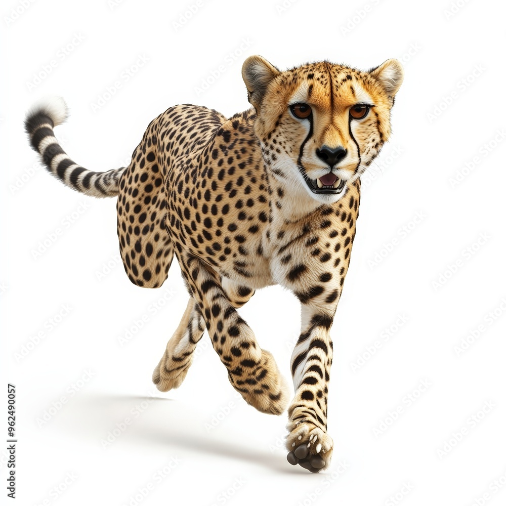 A cheetah is running on a white background A cheetah is running on a white background