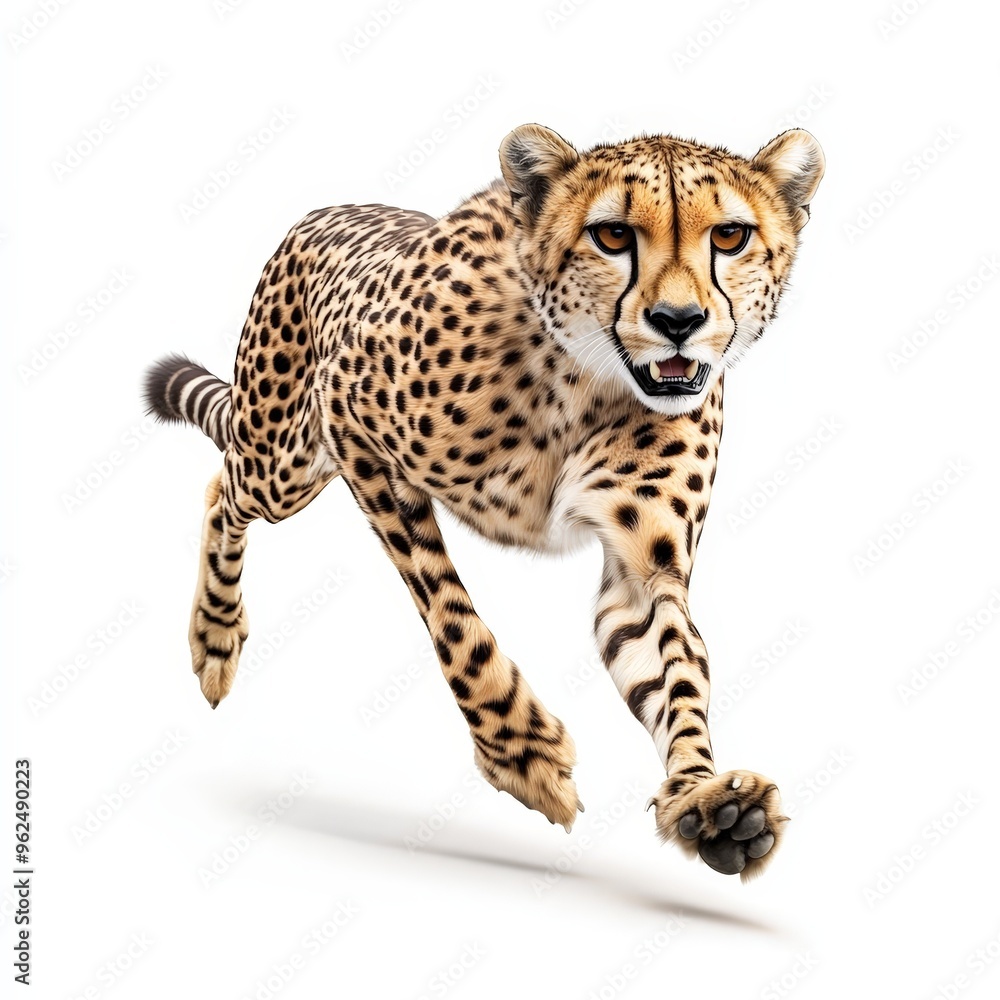 A cheetah is running on a white background A cheetah is running on a white background