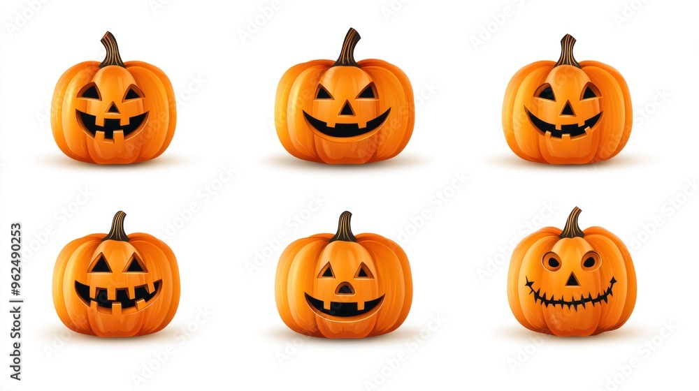 Six Jack-O-Lantern Pumpkins with Various Facial Expressions Six Jack-O-Lantern Pumpkins with Various Facial Expressions