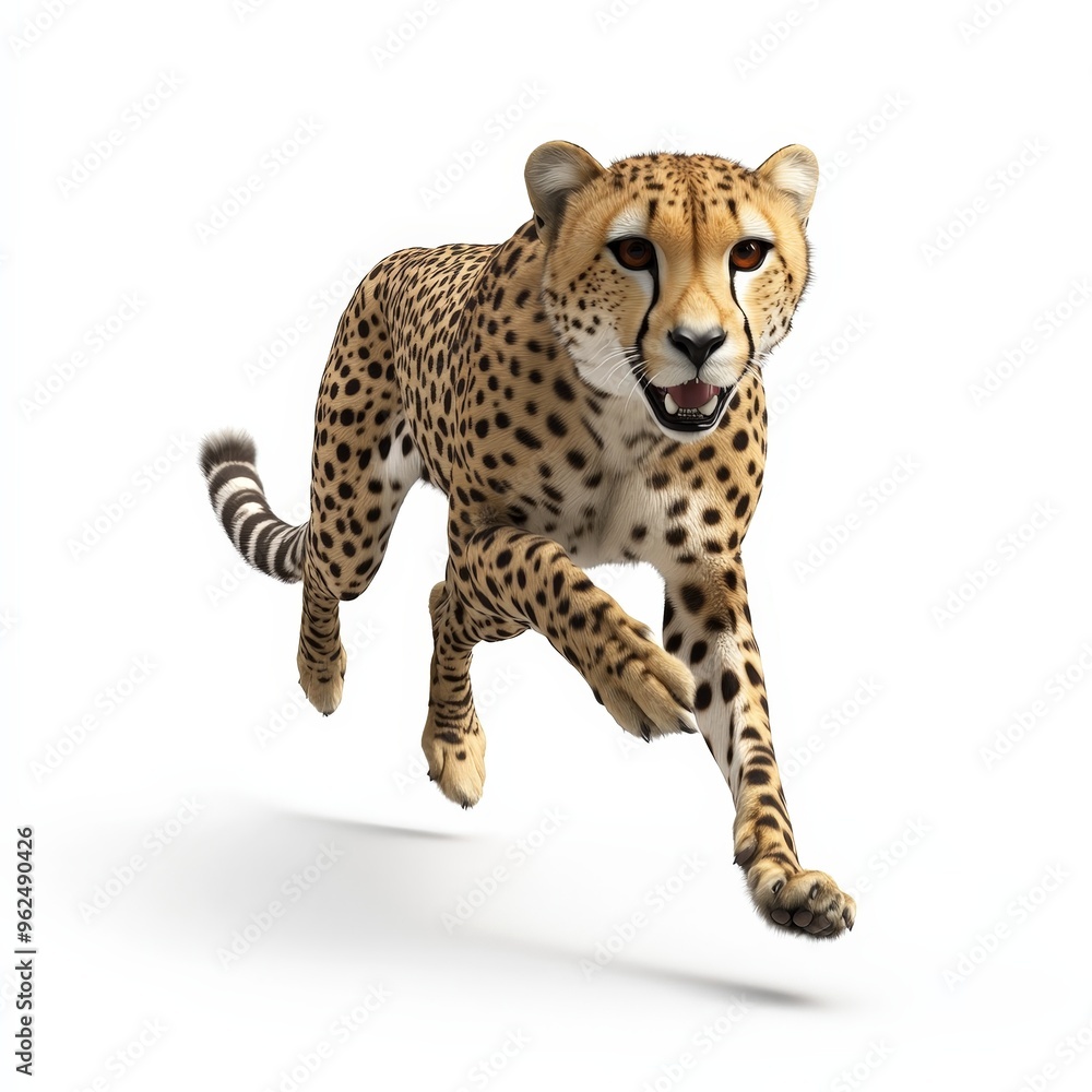 A cheetah is running on a white background A cheetah is running on a white background