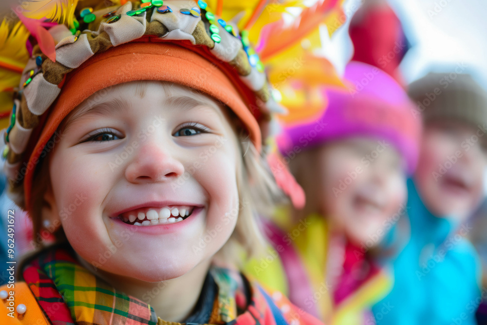 Joyful kids in festive costumes at a Thanksgiving parade Joyful kids in festive costumes at a Thanksgiving parade