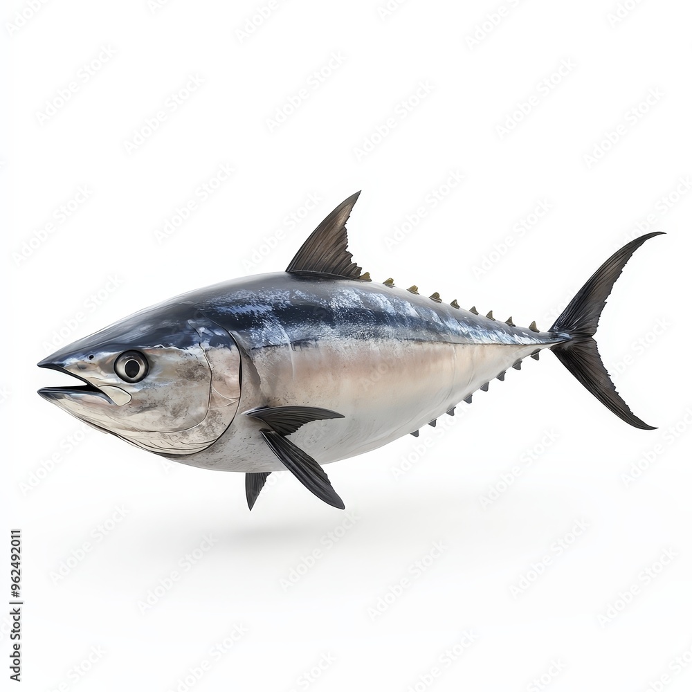 A large fish with a black and white body and a blue tail A large fish with a black and white body and a blue tail