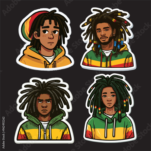 Dreadlock people sticker vector colored