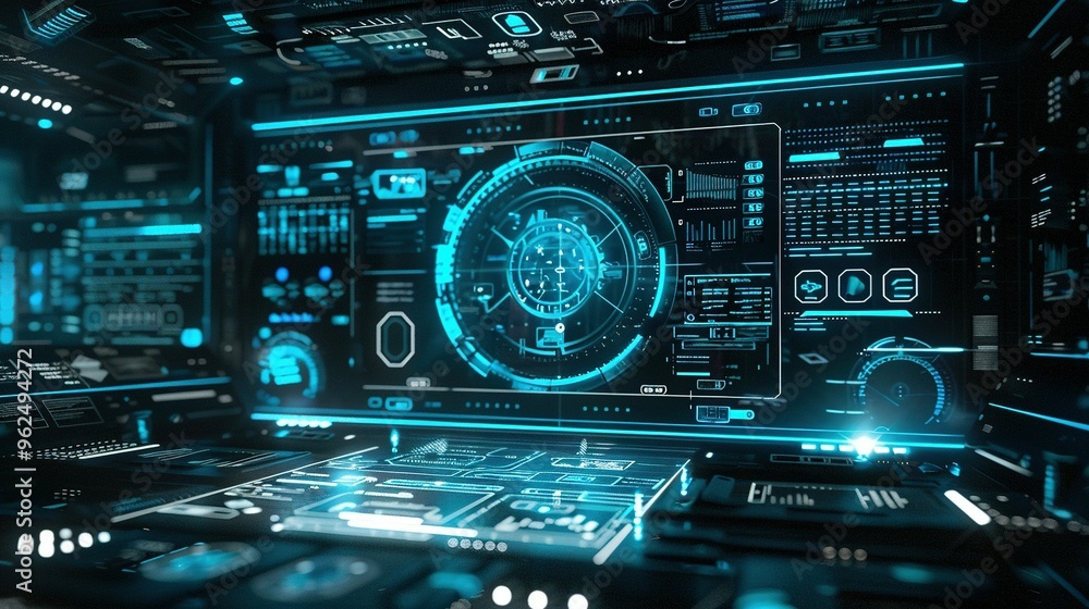 Futuristic Command Prompt on a Digital Interface with a Holographic Computer Screen: Depicting Advanced Technology and Cybernetic Innovation Futuristic Command Prompt on a Digital Interface with a Holographic Computer Screen: Depicting Advanced Technology and Cybernetic Innovation