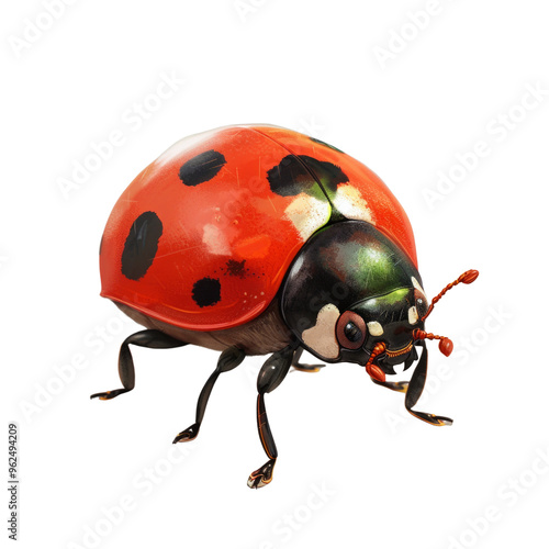 A ladybug with black spots on its back