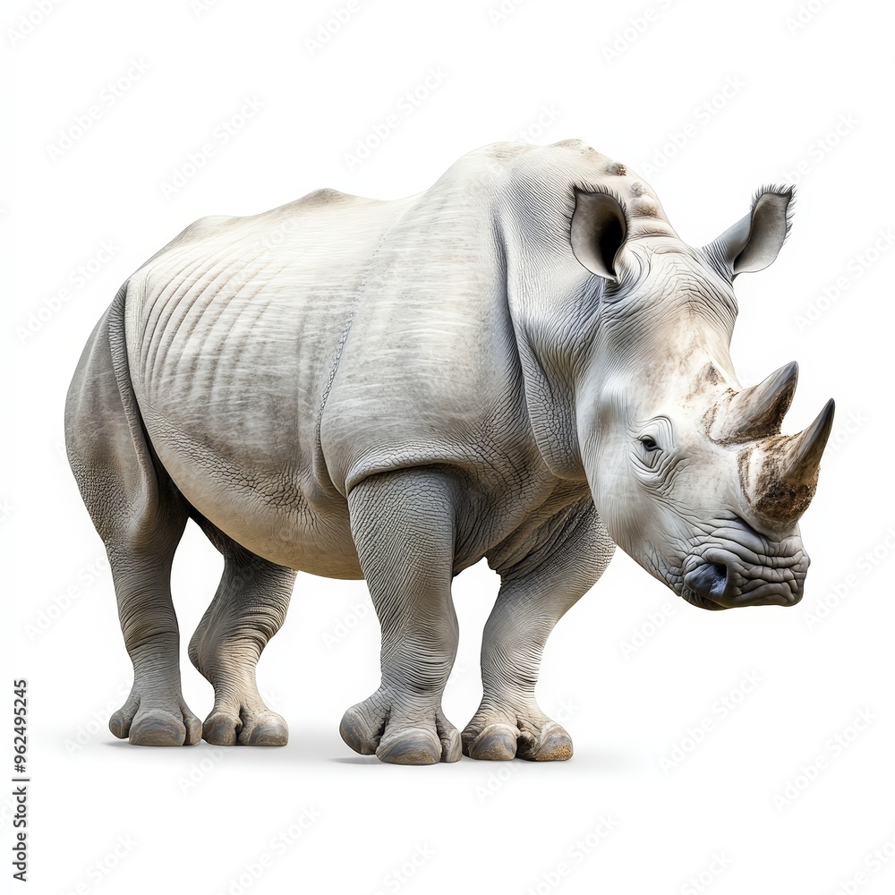 Obraz premium A white rhino with a horn on its head