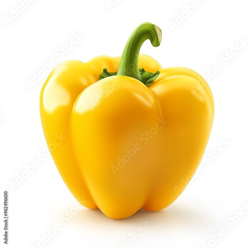 A yellow pepper with a green stem photo