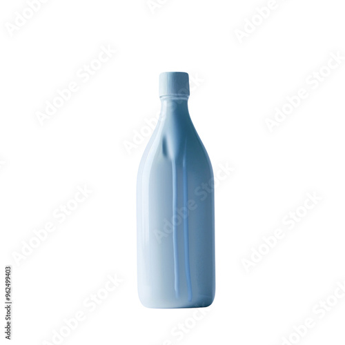 A bottle of milk is sitting on a white background