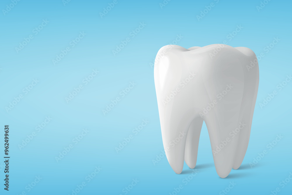 Vector 3D Realistic Isolated Tooth on Blue Background. Closeup of Single Tooth, Dental Health Illustration. Tooth Design for Dentistry, Healthcare, Hygiene Concept Vector 3D Realistic Isolated Tooth on Blue Background. Closeup of Single Tooth, Dental Health Illustration. Tooth Design for Dentistry, Healthcare, Hygiene Concept