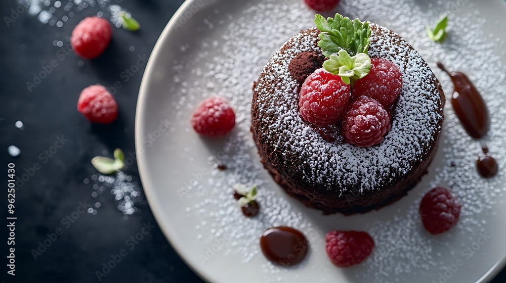 Chocolate Lava Cake with Raspberries and Powdered Sugar Chocolate Lava Cake with Raspberries and Powdered Sugar
