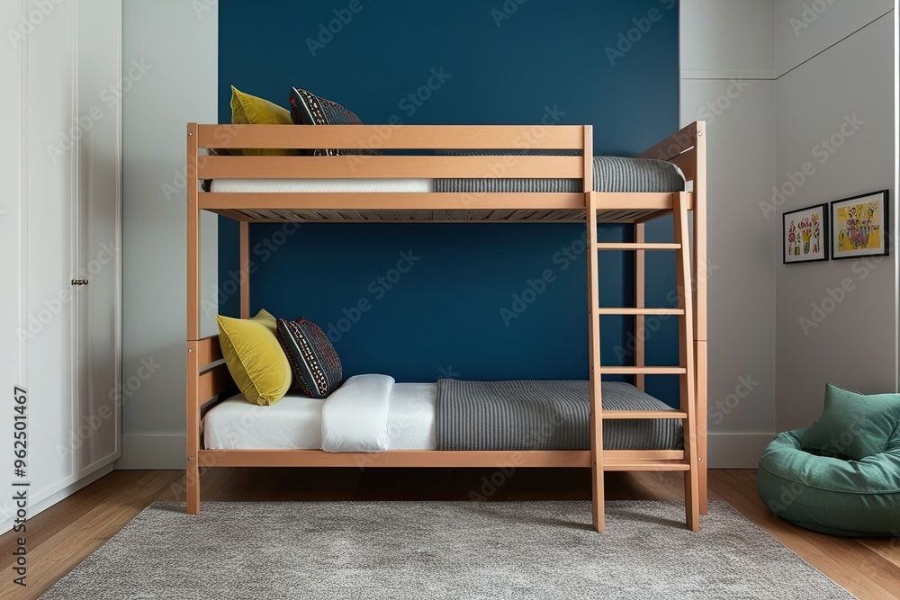 Fototapeta premium Modern Bunk Bed with Built-In Headboard Perfect for Kids Rooms
