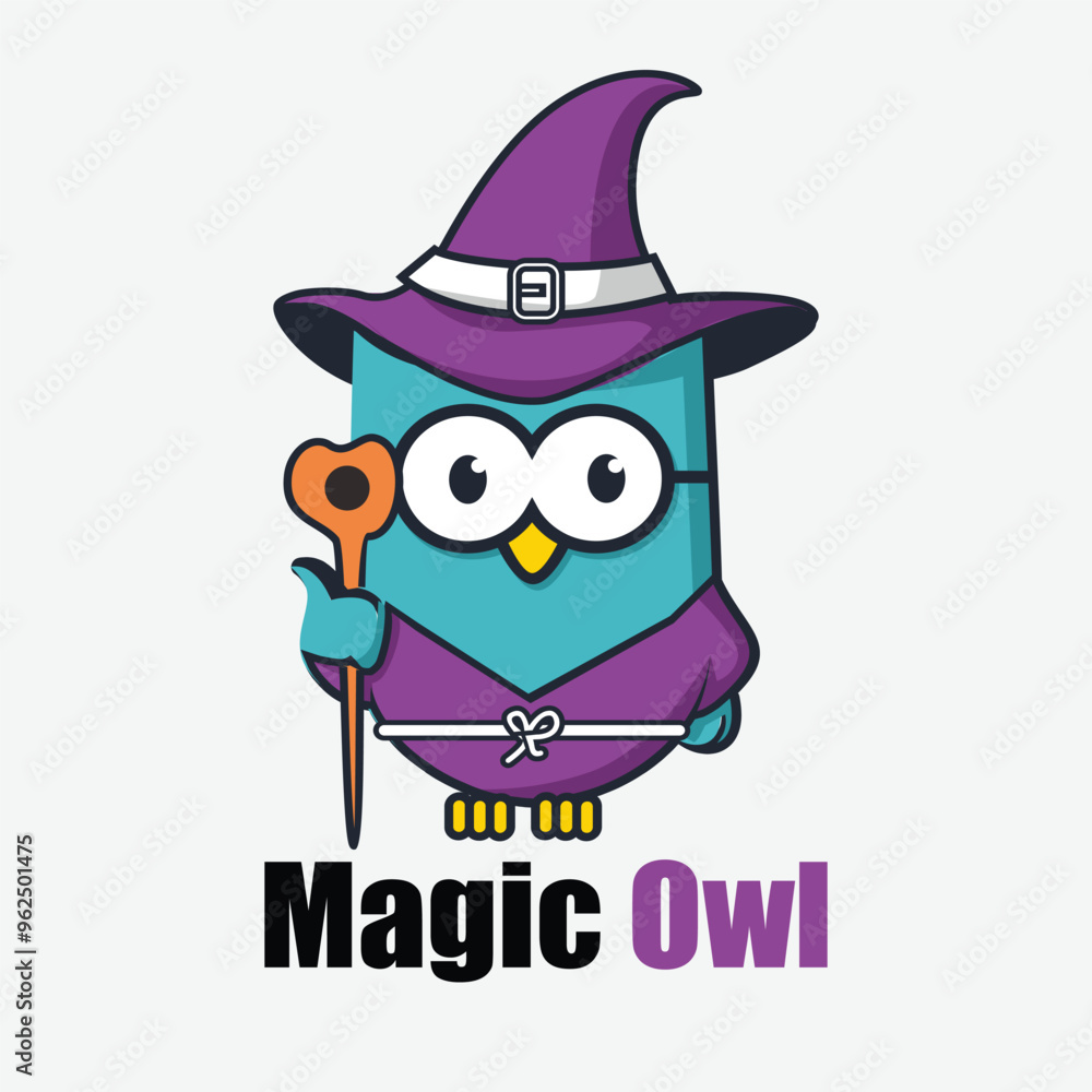 Fototapeta premium Magic items: owl, wizard hat, witch hat,Set of Halloween icons isolated on white. Vector illustration