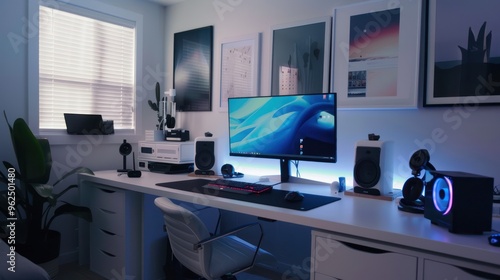 Modern Gaming Setup with Blue LED Lighting
