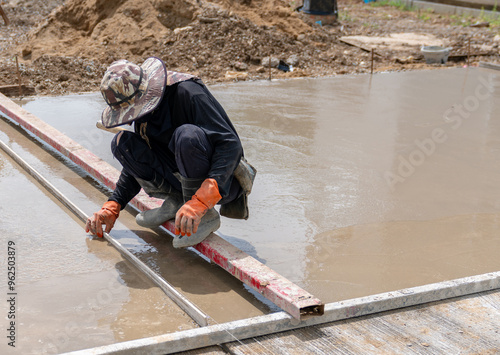 Worker divide the concrete floor and slab fix in the future.