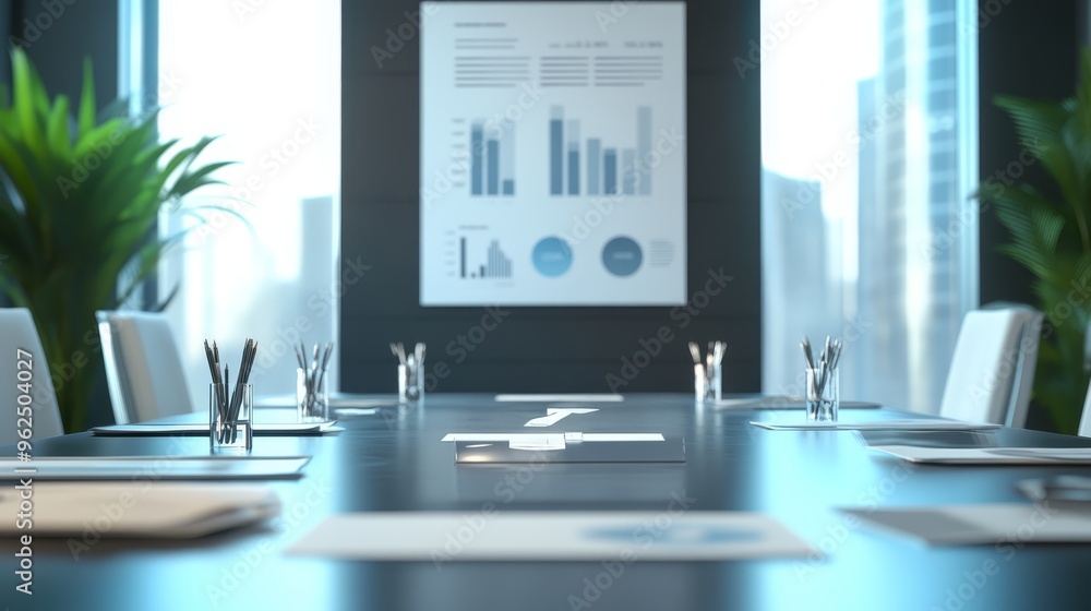 Modern Conference Table with Charts and Papers for Business Meeting Modern Conference Table with Charts and Papers for Business Meeting