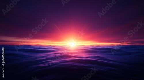 A breathtaking sunset over the ocean, with vibrant colors illuminating the horizon and calm waves creating a serene atmosphere.