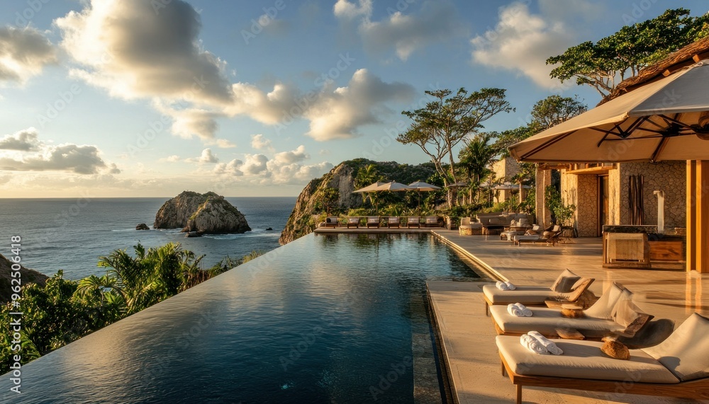 Cliffside Infinity Pool with Ocean View and Lounge Chairs Cliffside Infinity Pool with Ocean View and Lounge Chairs