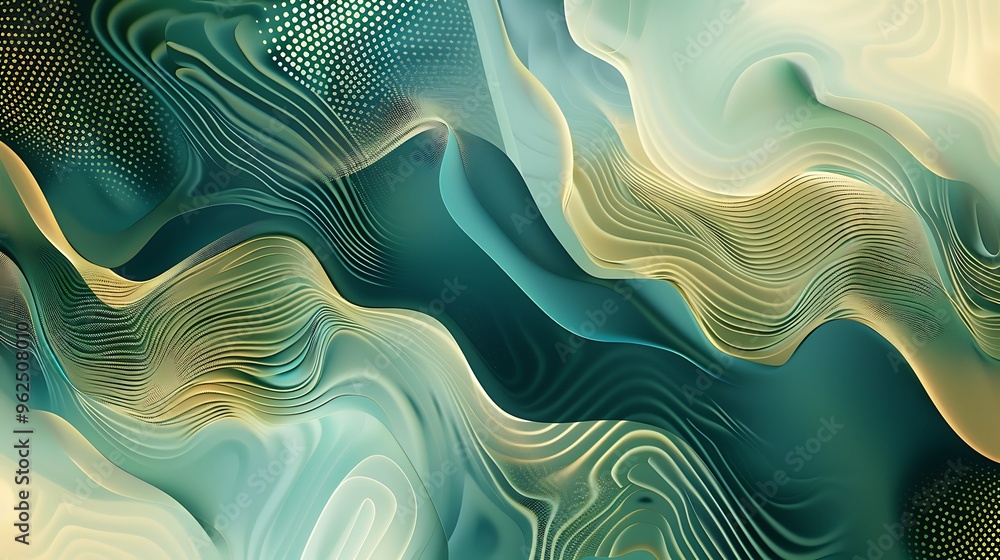 Abstract Green and Gold Wavy Pattern with Dotted Texture Abstract Green and Gold Wavy Pattern with Dotted Texture