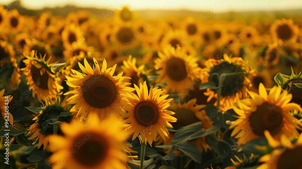 Fototapeta premium Summer Scene: A Field of Many Blooming Sunflowers