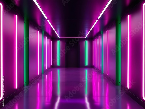 Futuristic Neon-Lit Corridor with Vibrant Abstract Lighting, Glowing Colors, and Techno Ambience, Ideal for Sci-Fi Concepts, Modern Design Backgrounds, and High-Tech Environments (11)