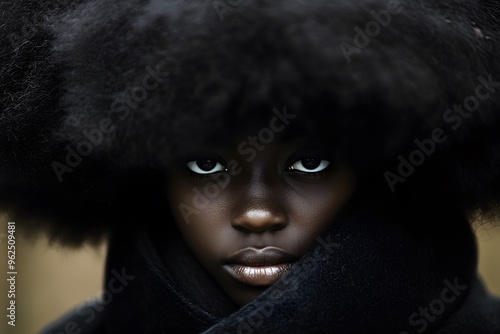 Close Up Portrait of Black Woman with Afro Hair and Intense Eyes