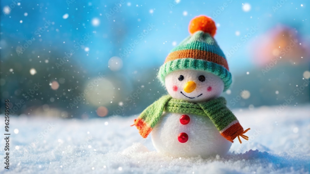Cute mini snowman with a carrot nose and hat , winter, holiday, decoration, festive, small, adorable, happy, cold Cute mini snowman with a carrot nose and hat , winter, holiday, decoration, festive, small, adorable, happy, cold