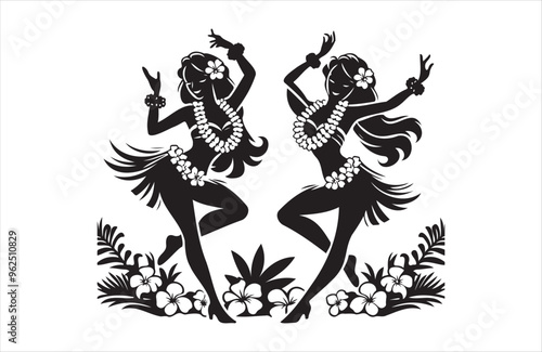 Wallpaper Mural Beautiful Hawaiian young woman dancing of silhouette vector design Torontodigital.ca