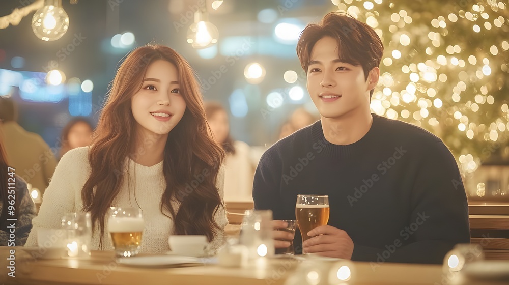 Korean people sitting at a long pub table Korean people sitting at a long pub table