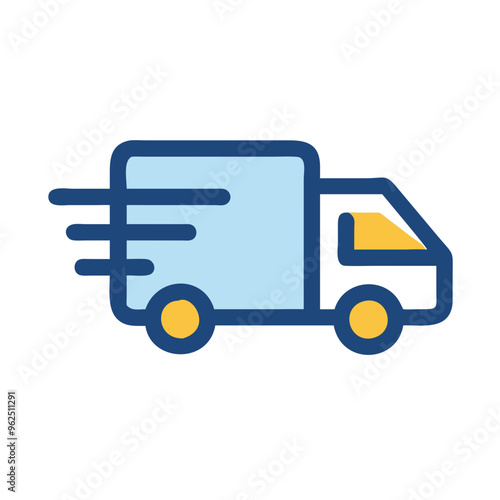 Delivery truck icon, blue and yellow, transportation illustration