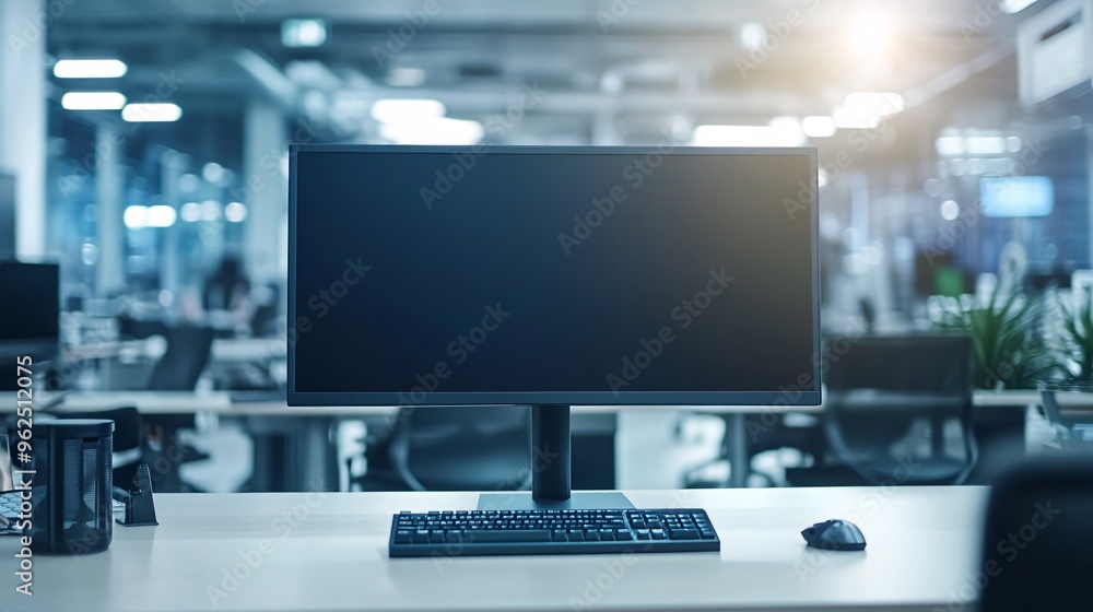 Modern office desk with a computer monitor, keyboard, and mouse. Modern office desk with a computer monitor, keyboard, and mouse.