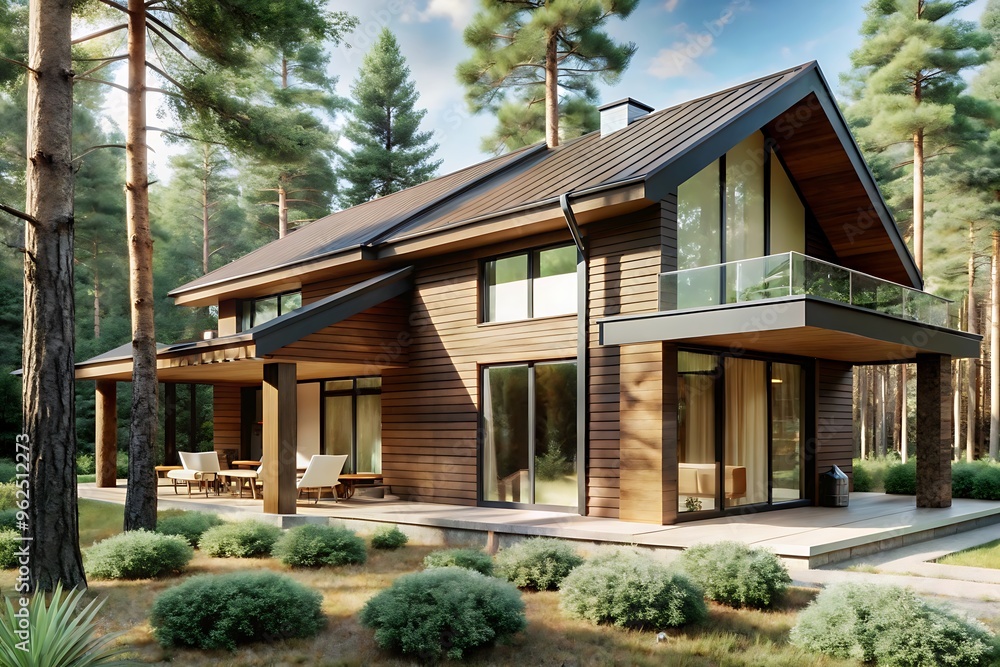 Visualization of a modern private house in the forest, Modern Minimalist Family Villa, cozy home. luxury real estate residential building concept. Visualization of a modern private house in the forest, Modern Minimalist Family Villa, cozy home. luxury real estate residential building concept.