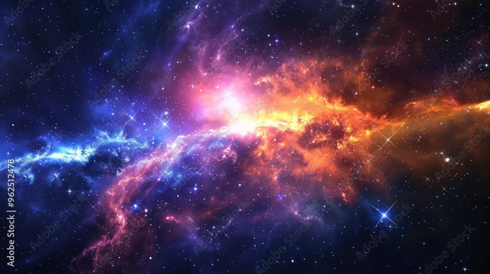 Cosmic Nebula with Bright Stars and Glowing Gas Clouds Cosmic Nebula with Bright Stars and Glowing Gas Clouds