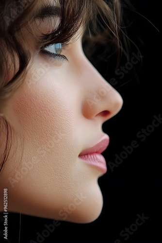 Closeup Portrait of a Woman s Face Profile Looking Away