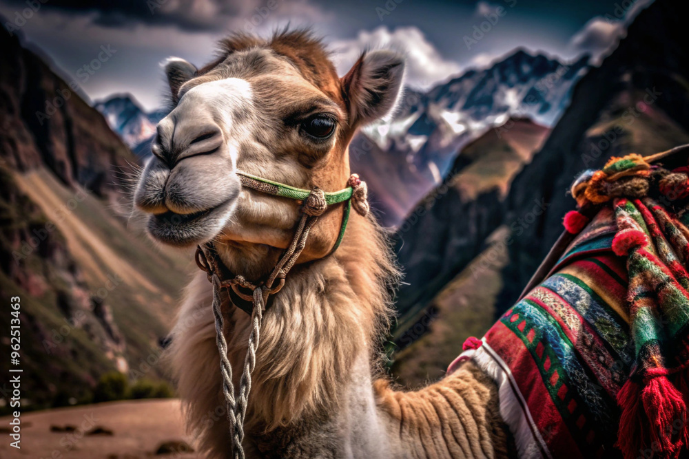 Obraz premium A Llama in the Andes Mountains of Peru