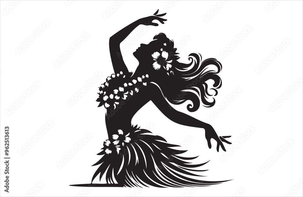 Beautiful Hawaiian young woman dancing of silhouette vector design Beautiful Hawaiian young woman dancing of silhouette vector design