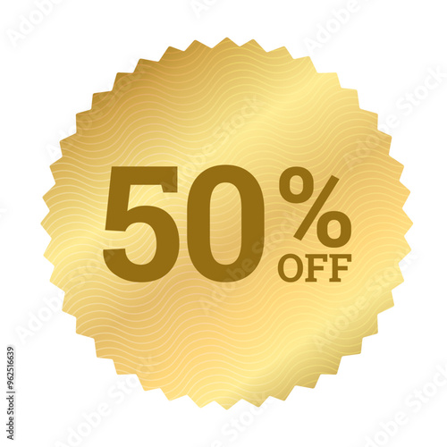 Sale up to 50% off label sticker, Gold round circle zigzag Edge badge icons for advertising discount product ,Golden vector design shiny for packaging design element or shopping website