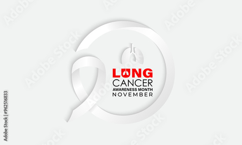 Vector illustration of Lung cancer awareness month is November. Calligraphy white ribbon and  gradient lung. Banner poster, flyer and background design template.